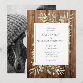 Rustik Trägrönska Foto Bröllop Inbjudningar