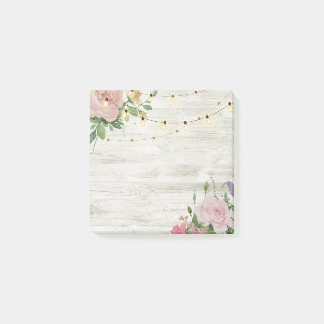 Rustik Trähälsningsmålning Blommig Stränglampa Post-it Block (Framsida)