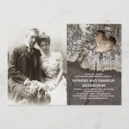 Rustik Trähjärta Foto Bröllopsdag Inbjudningar