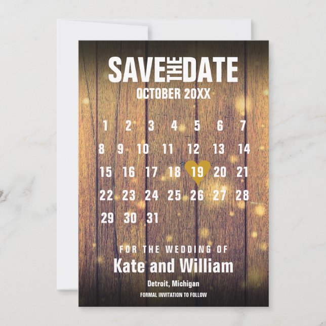 Rustik Träkalender Spara Datum Inbjudningar (Framsida)