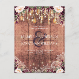 Rustik träljussträng med spets - Save the Date Meddelande Vykort