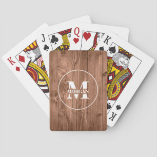 Rustik Trämonogram Personlig Initial & Namn Casinokort