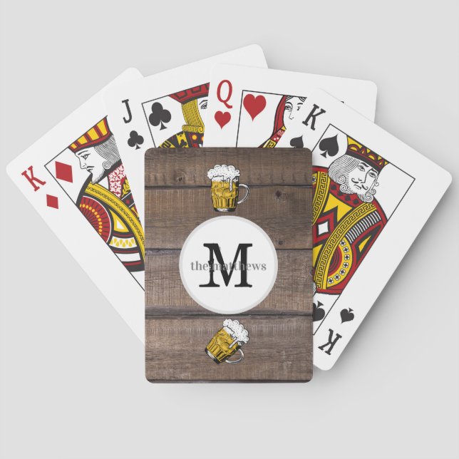 Rustik Trämonogram Skapa Ditt Eget Ölnamn Casinokort (Baksidan)