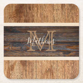 Rustik trämönster med monogram-ränder underlägg papper kvadrat