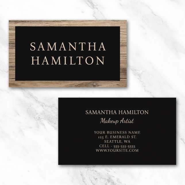 Rustik trärand svart visitkort (Rustic Wood Border Black Business Card)