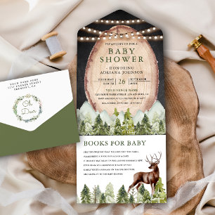 Rustik Träskiva Bergsskog Hjort Baby Shower