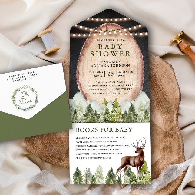 Rustik Träskiva Bergsskog Hjort Baby Shower (Skapare uppladdad)