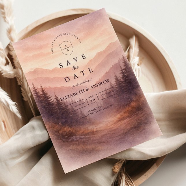 Rustik Träskogsbergsscen Bröllop Spara Datumet (Skapare uppladdad)