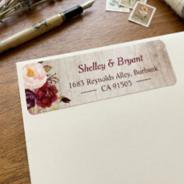 Rustik trästruktur Look Burgunder Rosa Blomma Returadress Etikett