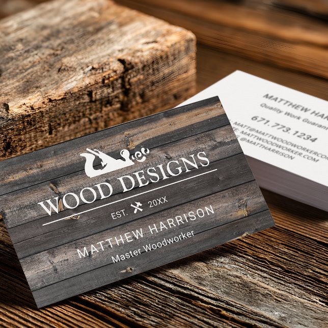 Rustik trästruktur Träbearbetning Visitkort (Rustic Wood Texture Woodworking Business Card)