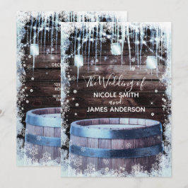 Rustik trätunna & ljus Vinterladugård Bröllop Inbjudningar