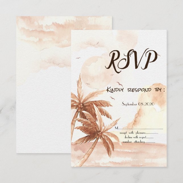 Rustik Tropisk Palmer RSVP Inbjudan (Fram/baksida)