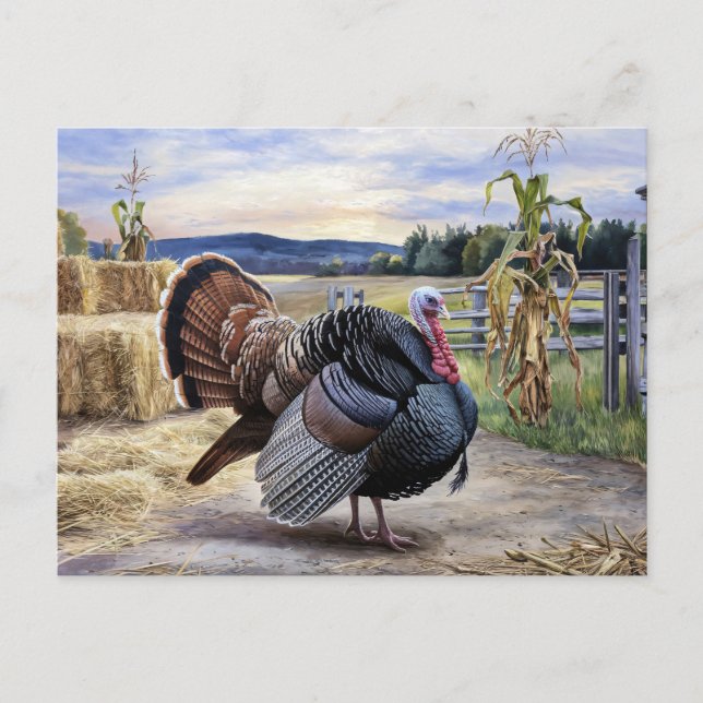 Rustik Turkey Farm Painting Thanksgiving Art Vykort (Framsida)