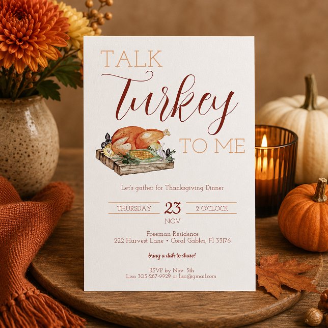 Rustik Turkiet Thanksgiving Middagsinbjudan Inbjudningar (Talk Turkey To Me Invite)