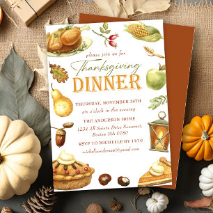 Rustik Turkiska Thanksgivingen Middag, vattenfärg Inbjudningar
