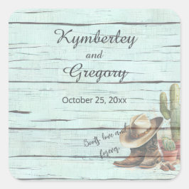 Rustik turkos Country Western-stövlar hatt Fyrkantigt Klistermärke