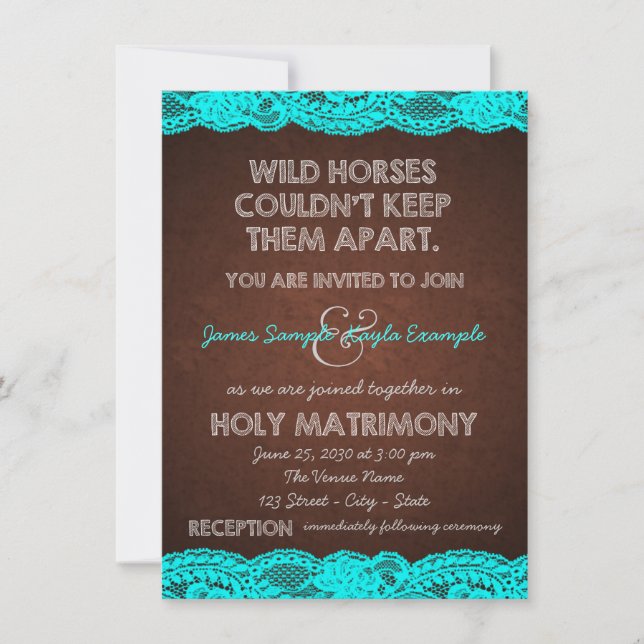 Rustik turkosblå och brun lanthustruvemålning inbjudningar (Framsida)