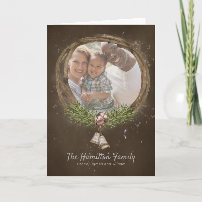 Rustik Twig och Klockor julfransar Helgkort (Framsida)