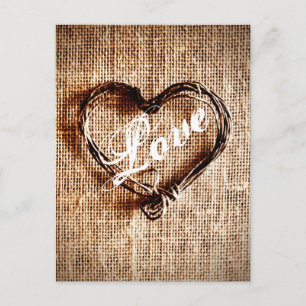 Rustik Twine Heart Burlap Skriv ut vykort för KÄRL