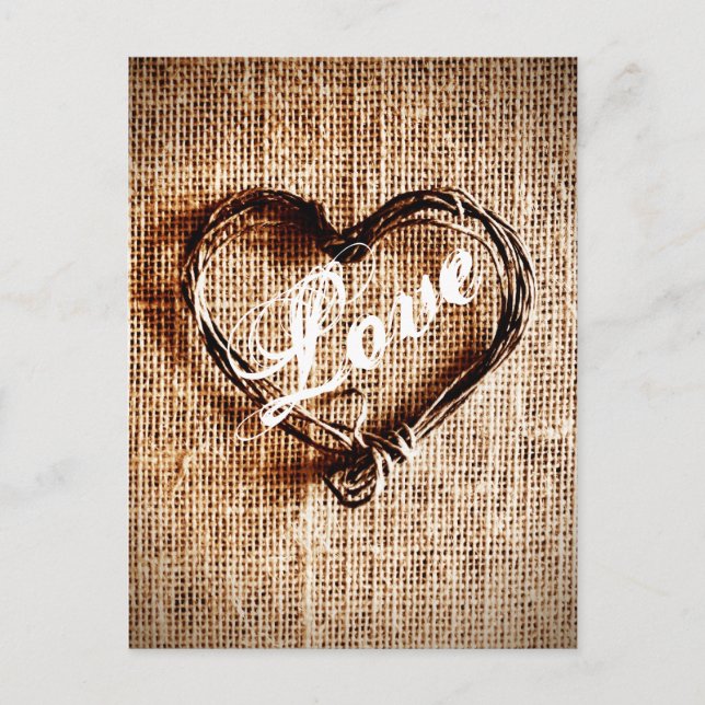 Rustik Twine Heart Burlap Skriv ut vykort för KÄRL (Framsida)