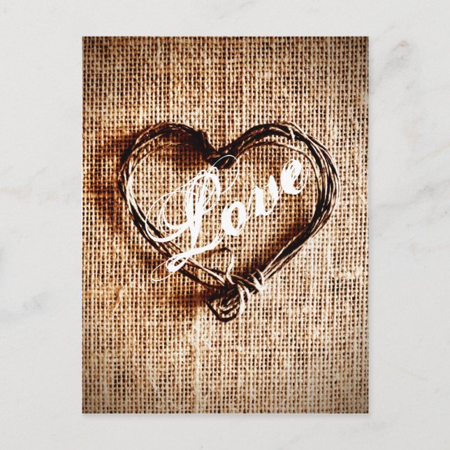 Rustik Twine Heart Burlap Skriv ut vykort för KÄRL (Framsida)