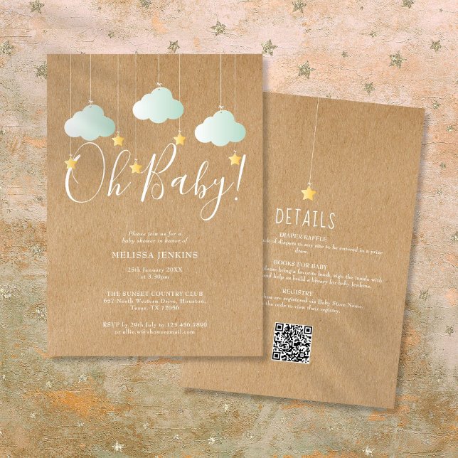 Rustik Twinkle Star Oh Baby allt i en babyskabb Inbjudningar (Rustic Twinkle Star Oh Baby All In One Baby Shower Invitation)