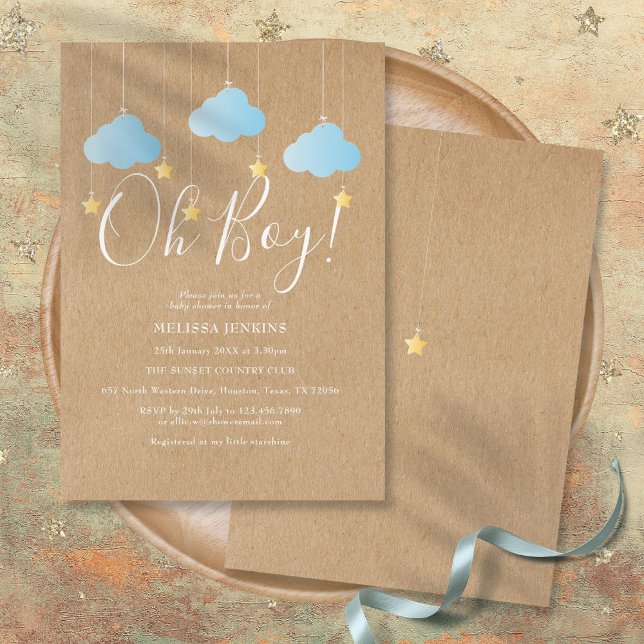 Rustik Twinkle Twinkle Oh Pojke Baby Shower Inbjudningar (Rustic Twinkle Twinkle Oh Boy Baby Shower Invitation)