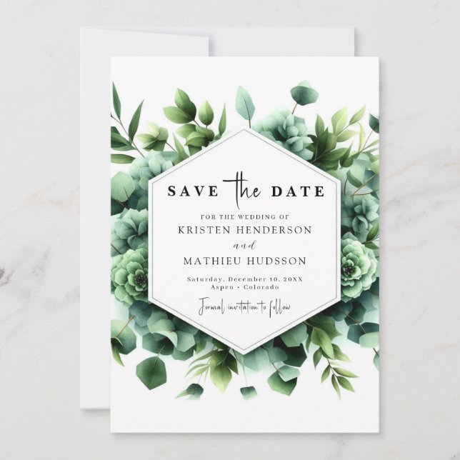 Rustik typografi Eukalyptus Digital Bröllop Spara Datumet (Framsida)