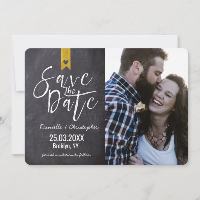 Rustik typografi kritskrifttavla guld banner foto spara datumet (Framsida)