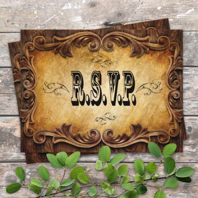 Rustik typografi - osa av westernt landsbyggsbröll inbjudan vykort (rustic typography western country wedding rsvp invitation postcard)