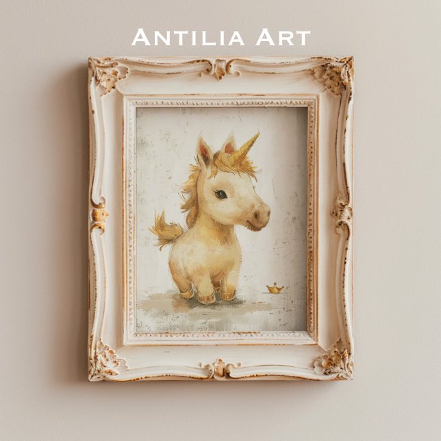 Rustik Unicorn-målning Small Golden Krona Poster (Skapare uppladdad)