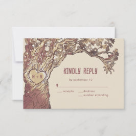 Rustik Utskuren Ek Hjärtformad Bröllop Svar Kort