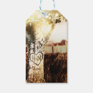 Rustik Utstakad Träd & Strängljus Landlig Bröllop Presentetikett