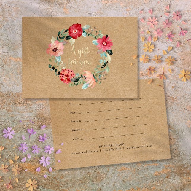 Rustik Vacker Blommig Girlang Presentkort (Rustic Pretty Floral Garland Gift Certificate)