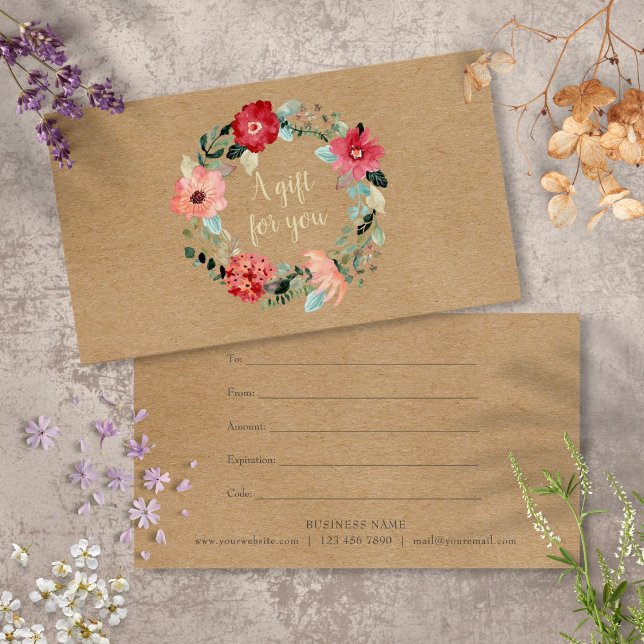 Rustik Vacker Blommig Girlang Presentkort Visitkort (Rustic Pretty Floral Garland Gift Certificate)