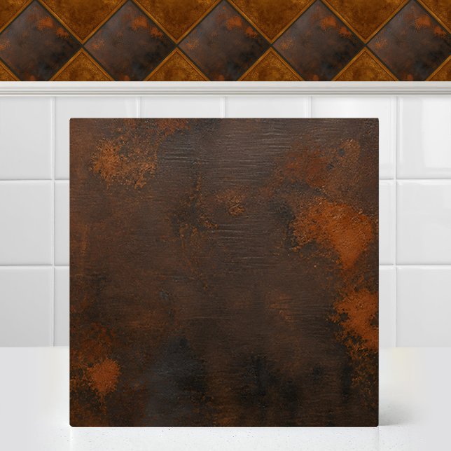 Rustik Väderbiten Stål Oxiderad Kopparstruktur Kakelplatta (Rustic Weathered Steel Oxidized Copper Texture Ceramic Tile)