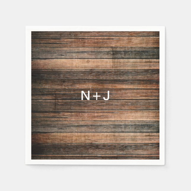 Rustik Väderbiten Trä Brun Lada Land Hochzeit Pappersservett (Framsidan)