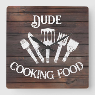 Rustik väggklocka "Dude lagar mat" – Rolig BBQ