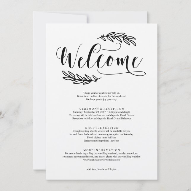 Rustik välkomstprogram för wedding-helgen (Framsida)