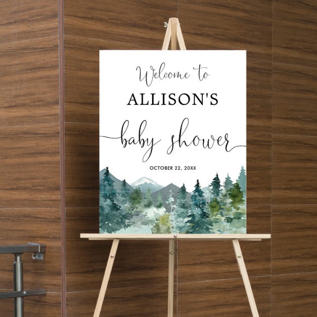 Rustik välkomstskylt för baby shower i bergsskog poster (Skapare uppladdad)