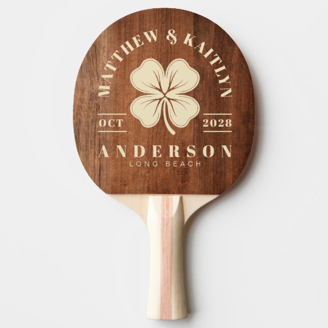Rustik Valnöt Irish Clover Bröllopsvapen Pingisracket (Framsidan)