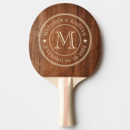 Rustik Valnötsträ Monogram Stjärna Bröllop Pingisracket