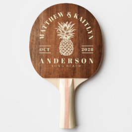Rustik Valnötsträ Tropisk Ananas Bröllop Pingisracket