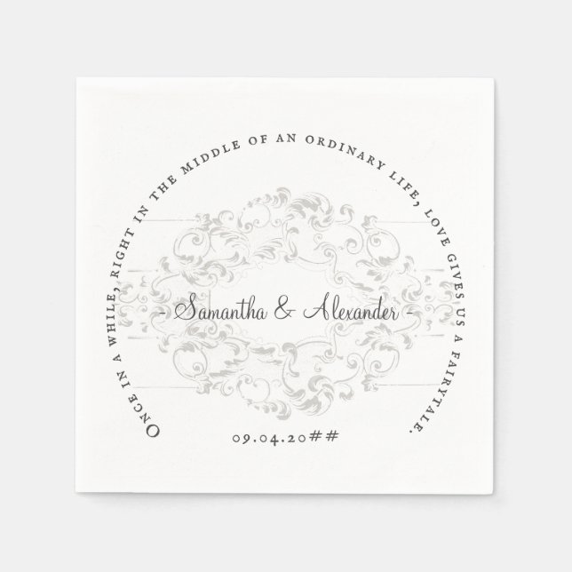 Rustik Vapensköld Ivory White Old Print Gothic Brö Pappersservett (Framsidan)