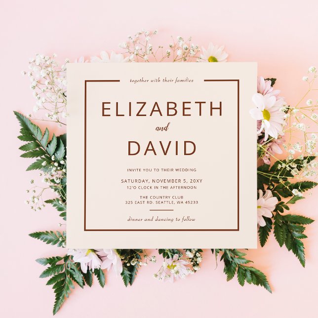 Rustik Varma Terrakotta Modern Minimalistisk Bröll Inbjudningar (Skapare uppladdad)