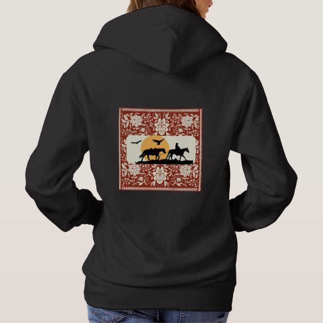Rustik västerländsk cowboy-häst blomster folkkonst t shirt (Baksida)