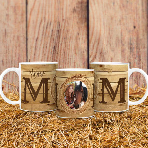 Rustik västerländsk cowgirl-hästmamma-foto kaffemugg