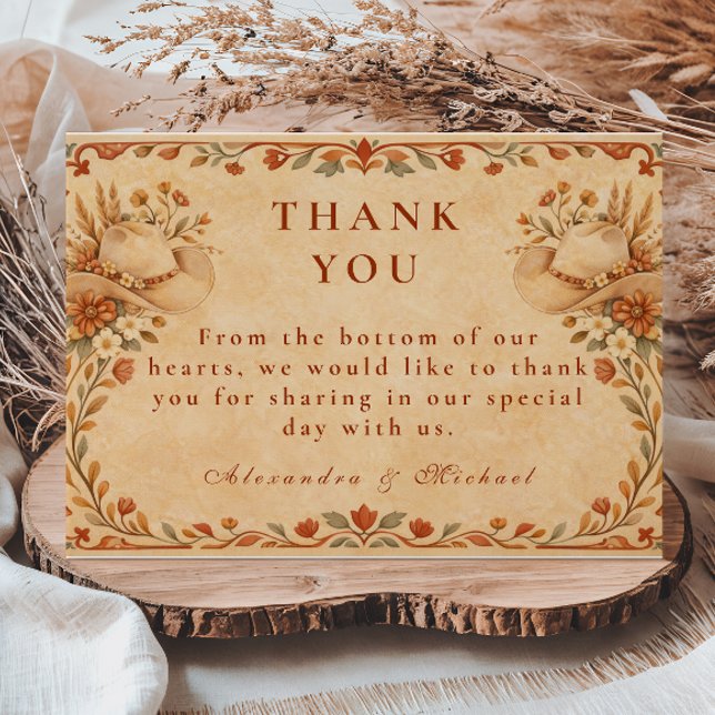 Rustik västerländsk cowgirl trädgård bröllop tack kort (Skapare uppladdad)