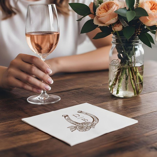 Rustik västerländsk hästsko anpassad monogram bröl pappersservett (Rustic Western Horseshoe Custom Monogram Wedding Napkins)