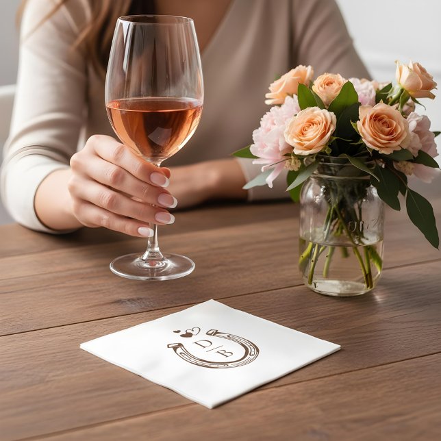 Rustik västerländsk hästsko anpassad monogram bröl pappersservett (Rustic Western Horseshoe Custom Monogram Wedding Napkins)